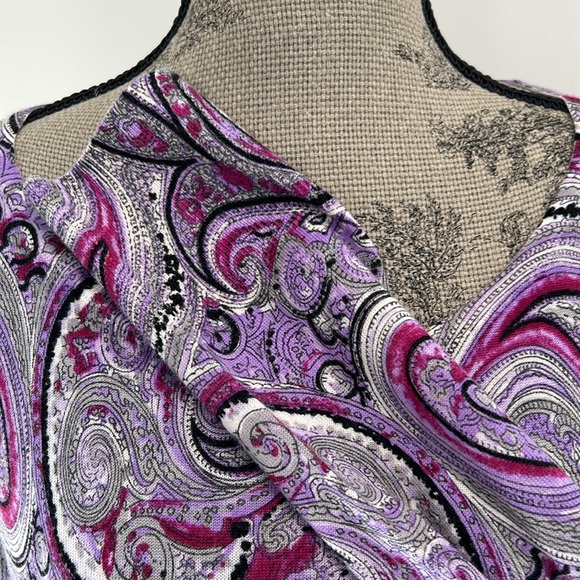 Talbots Pure Merino Wool Purple Paisley LS Round Neck Pullover Sweater Top Sz L - Picture 3 of 8